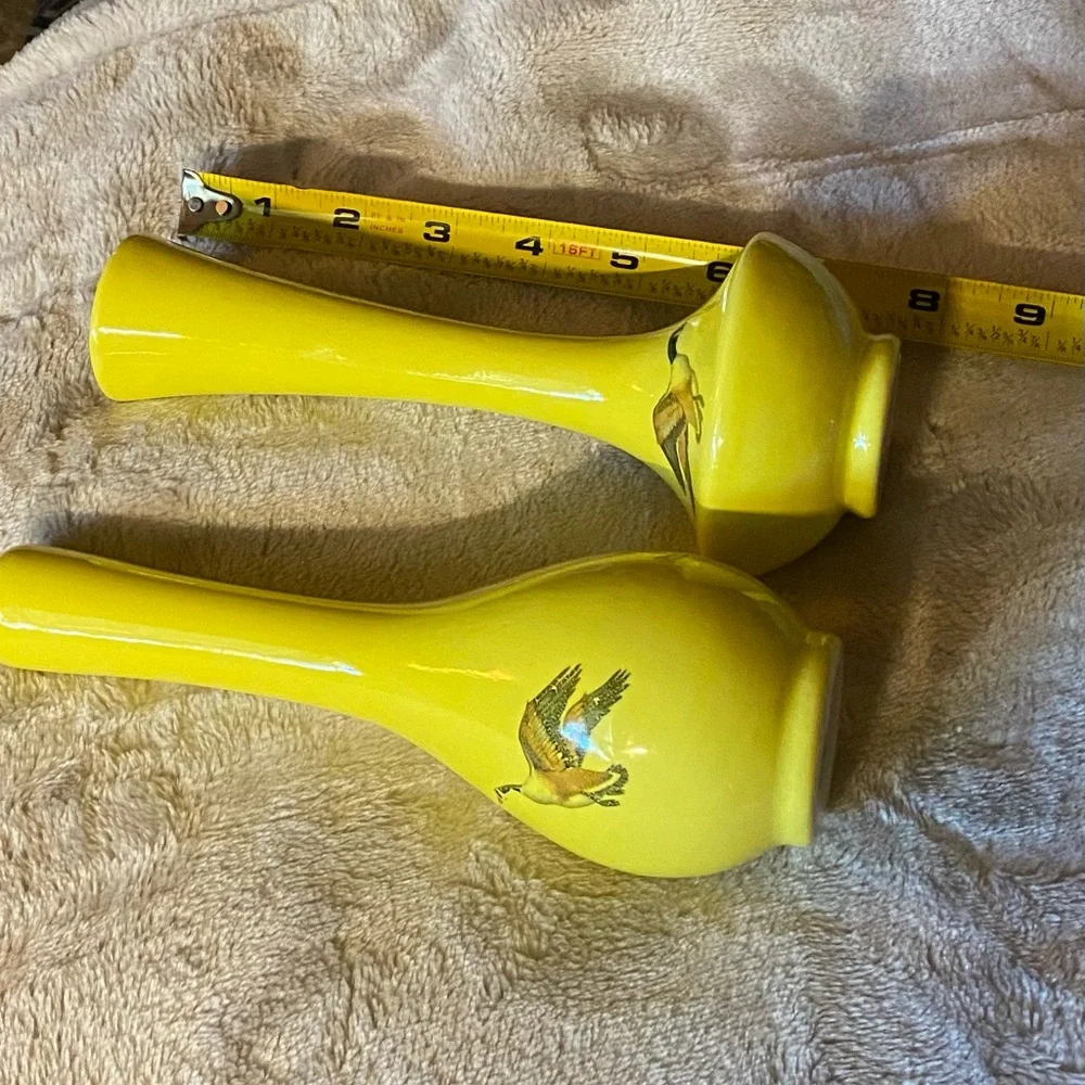 Vintage pair Yellow Ceramic Vases with Goose Design